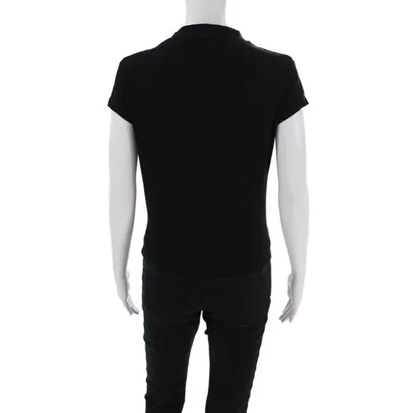 Zara Womens Short Sleeve Crew Neck Knit Tee Shirt Black Cotton Size Large - Picture 3 of 6